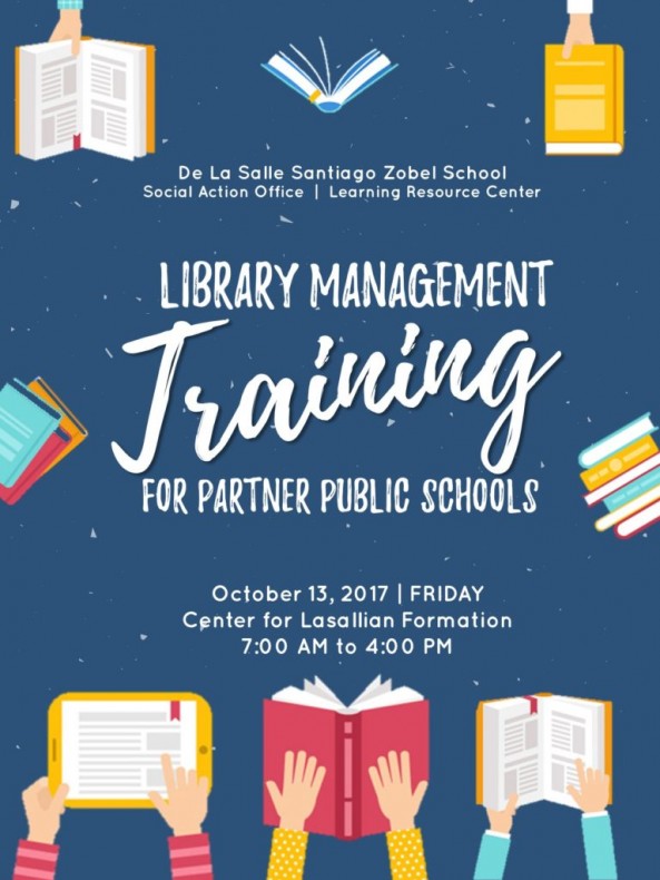 The Learning Resource Center and Social Action Office will conduct Library Management Training to Partners Public School Teachers  on October 13, 2017