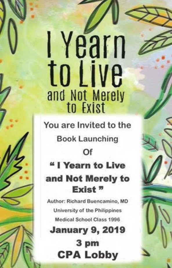 You are Invited to the Book Launching of “I Yearn to Live and Not Merely to Exist “at the CPA Lobby ,January 9, 2019