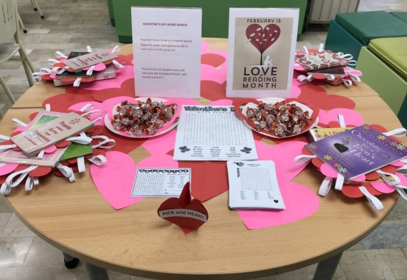 Share the Love for Books on Valentine’s  Day at  the JHS  Library – Valentine’s Crossword Puzzle and Blind Date with a Book at the SHS Library
